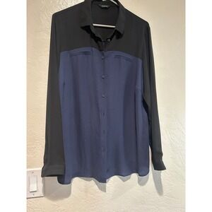 Autograph Marks & Spencer Colorblock Button down Shirt Midnight Blue Black Us14